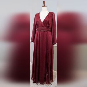 Ever Pretty Plus Size V-Neck Shiny Puff Sleeve Evening Dress for Women